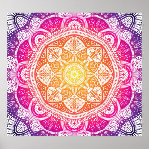 Poster Mandala floral fundamental: vindima colorida.