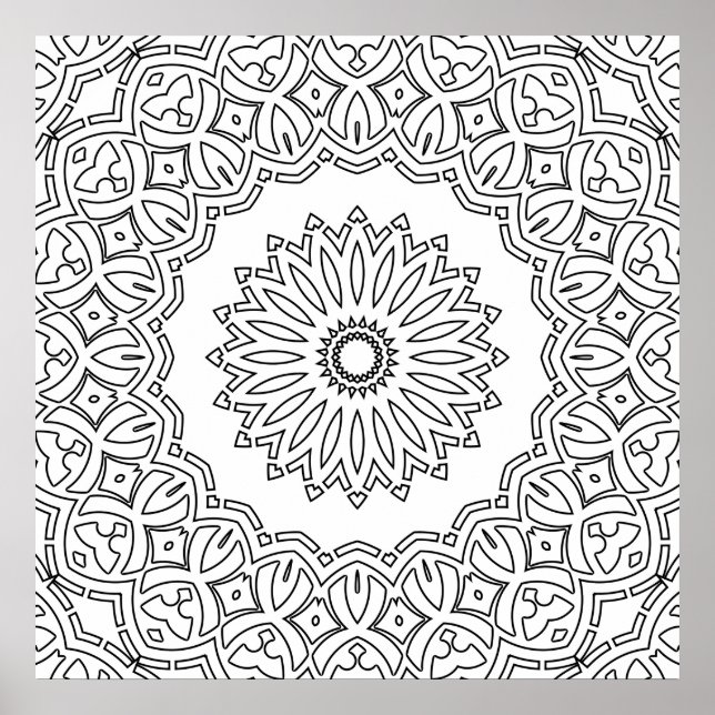 Poster Mandala Floral Ornamentada com Desenho de Borda Ar (Frente)