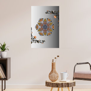 Poster Mandala Floral Ouro Preto Místico