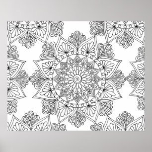 Poster Mandala Floral Padrão Geométrico Colorir Adulto