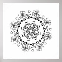 Mandala floral preto simples sobre fundo branco