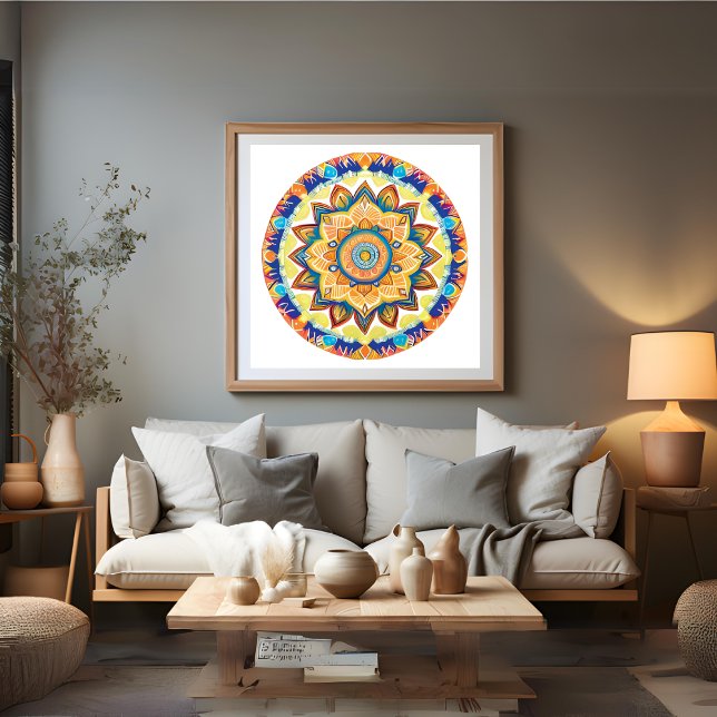 Póster Mandala Flower Magic Blue Watercolor (Mandala Flower Magic Blue Watercolor Poster)