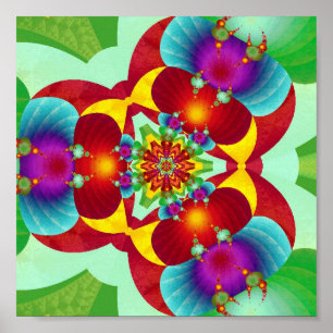 Poster Mandalá Fractal de Caleidoscópio Simétrico em Vívi