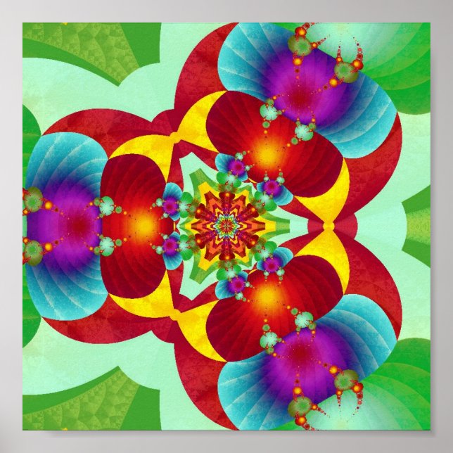 Poster Mandalá Fractal de Caleidoscópio Simétrico em Vívi (Frente)