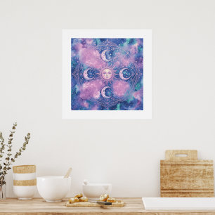 Poster Mandala Galáxia Nebulosa do Sol e da Lua Celeste