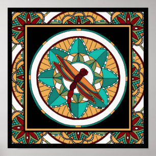 Póster Mandala-impressão da libélula do verão