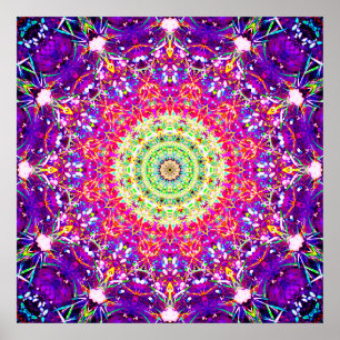 Poster Mandala Kaleidoscopic dos Fractals   do arco-íris
