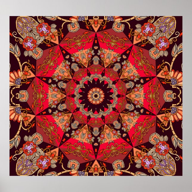 Poster Mandala luxuosa, perfeita, floral estrelado. (Frente)