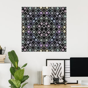 Poster Mandalá Mosaico Pastel com Treliça de Prata