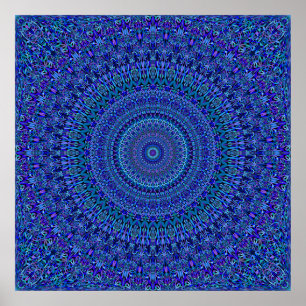 Poster Mandala ornamentado floral azul