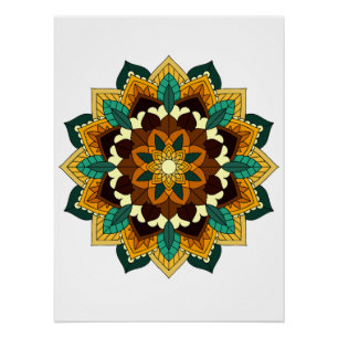 Póster Mandala Padrão 02 em amarelo e em tom
