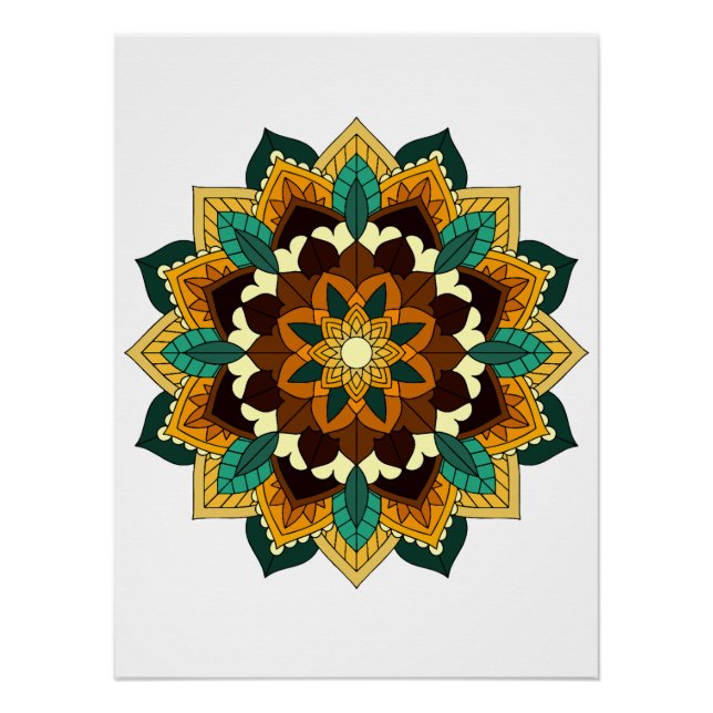Póster Mandala Padrão 02 em amarelo e em tom (Frente)