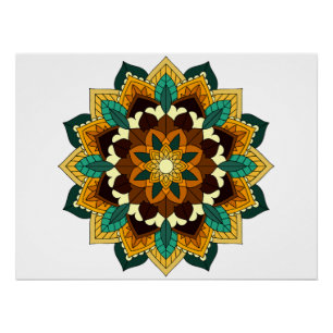 Póster Mandala Padrão 02 em amarelo e em tom