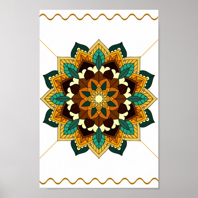 Poster Mandala Padrão 02 em amarelo e em tom (Frente)