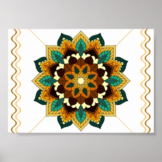 Poster Mandala Padrão 02 em amarelo e em tom (Frente)