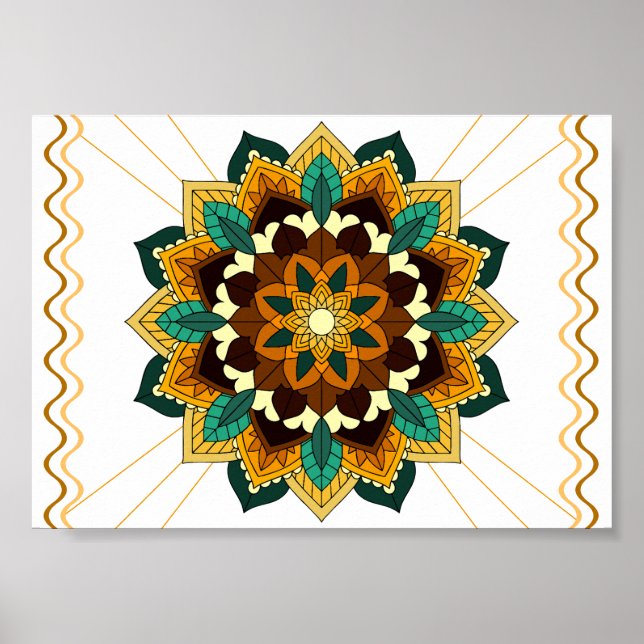 Poster Mandala Padrão 02 em amarelo e em tom (Frente)