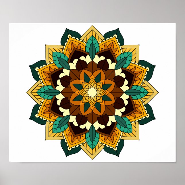 Poster Mandala Padrão 02 em amarelo e em tom (Frente)