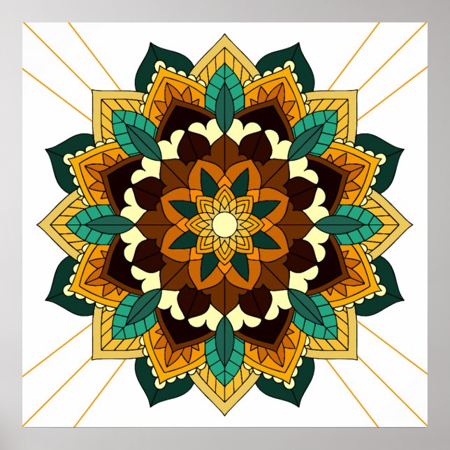Poster Mandala Padrão 02 em amarelo e em tom (Frente)