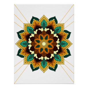 Póster Mandala Padrão 02 em amarelo e em tom