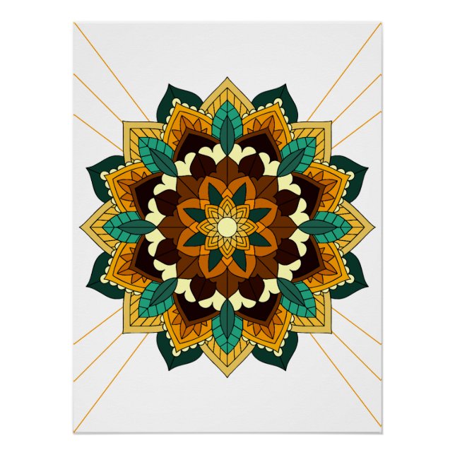 Póster Mandala Padrão 02 em amarelo e em tom (Frente)