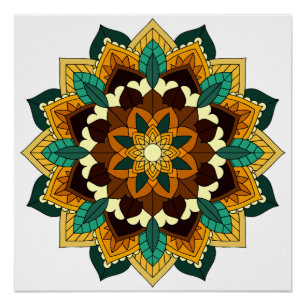 Póster Mandala Padrão 02 em amarelo e em tom