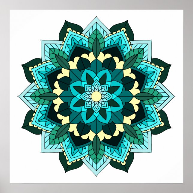 Poster Mandala Padrão 02 em aqua (Frente)