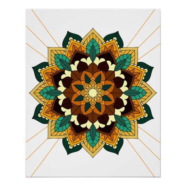 Póster Mandala Padrão 02 em Poster amarelo e tan (Frente)