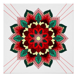 Póster Mandala Padrão 02 em Poster vermelho
