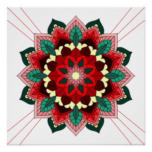 Póster Mandala Padrão 02 em Poster vermelho