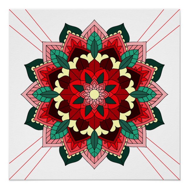 Póster Mandala Padrão 02 em Poster vermelho (Frente)