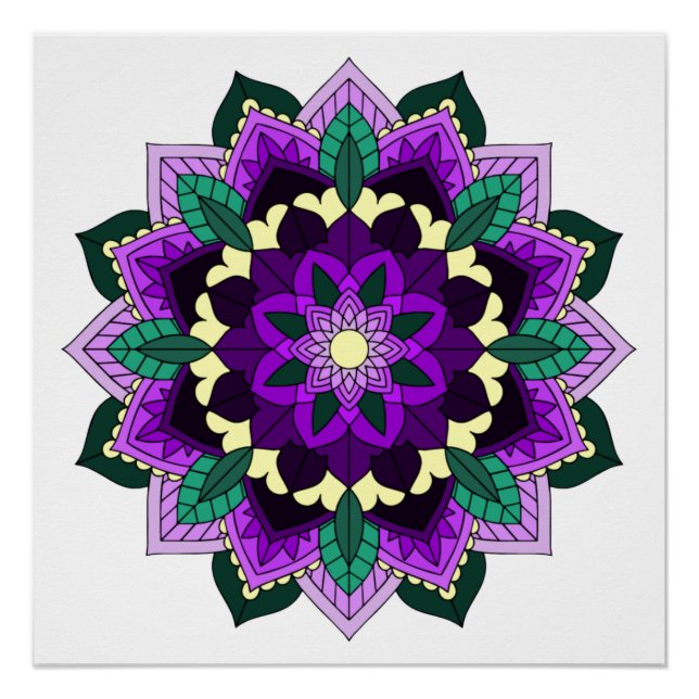 Póster Mandala Padrão 02 em roxo (Frente)