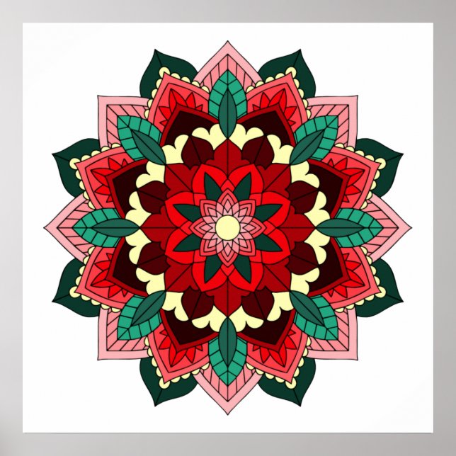 Poster Mandala Padrão 02 em vermelho (Frente)