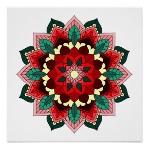 Póster Mandala Padrão 02 em vermelho