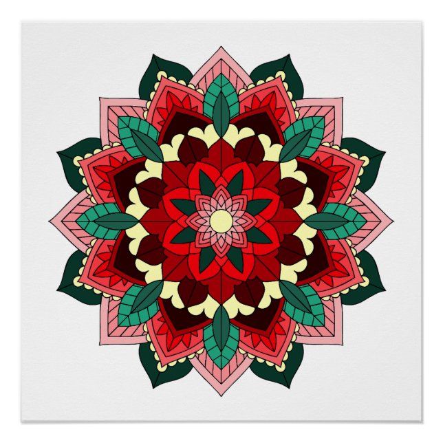 Póster Mandala Padrão 02 em vermelho (Frente)