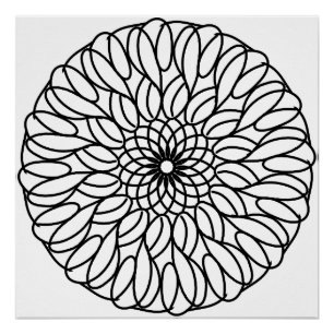 Póster Mandala Preta e Branco Elegante (ou colorir sua pr