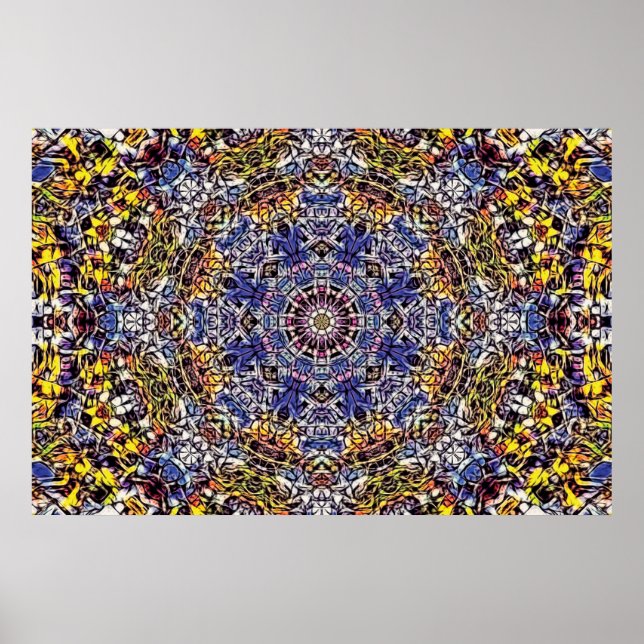 Poster Mandala Psicodélico Roxo e Amarelo (Frente)