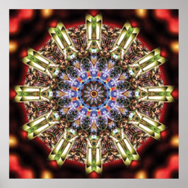 Poster Mandala Radioso e Kaleidoscópico em Carmesim e Dou
