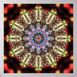 Poster Mandala Radioso e Kaleidoscópico em Carmesim e Dou