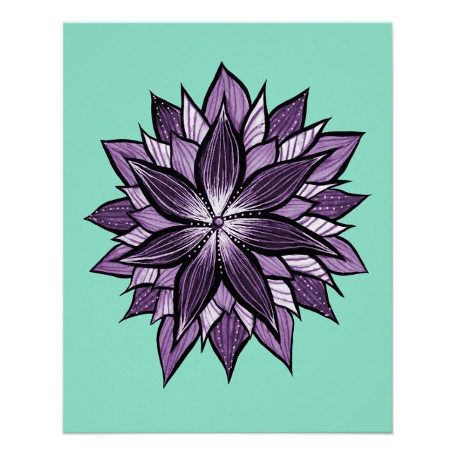 Póster Mandala Roxo Como Abstrato De Desenho De Tinta (Frente)