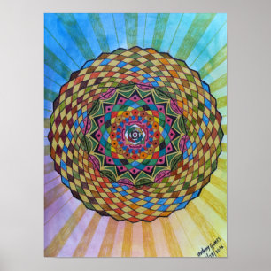 Poster Mandala sagrado colorida da geometria - aguarela