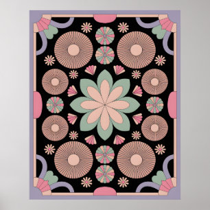 Poster Mandala Simetria Floral Pastel Retro