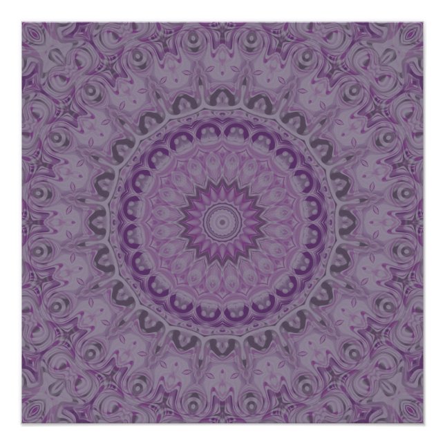 Póster Mandala Sonho em Aquarela em Tons de Roxo (Frente)