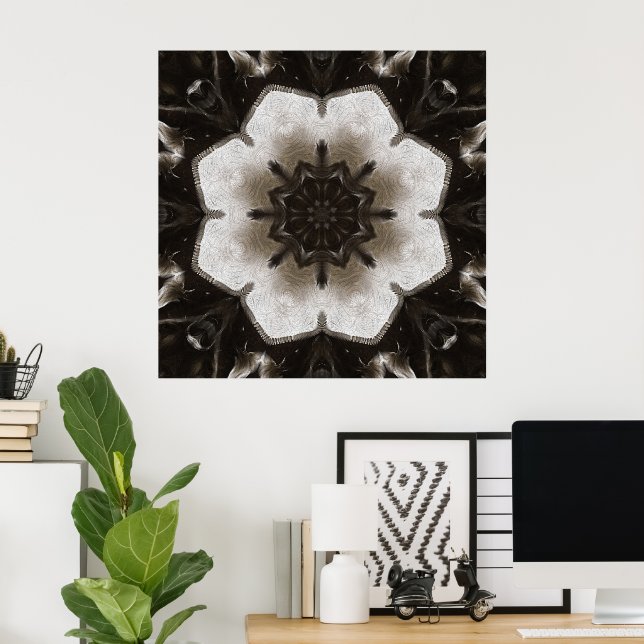 Poster Mandala Texturizado Marrom e Creme Giratório (Escritório em casa)