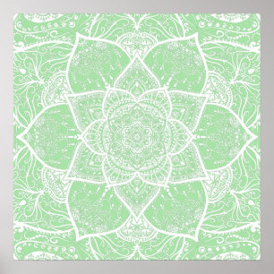 Poster Mandala Verde e Branca - Loergann em Seafoam
