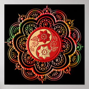 Poster Mandala Vermelho e Dourado