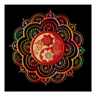 Póster Mandala Vermelho e Dourado