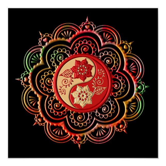 Póster Mandala Vermelho e Dourado (Frente)