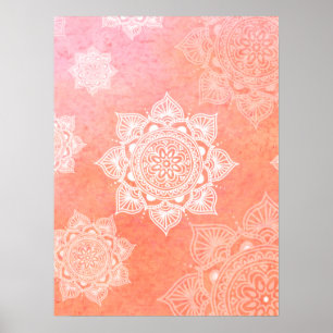 Poster Mandalas brancas sobre fundo de mármore de corais