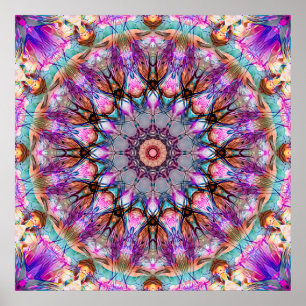Poster Mandalas Coloridos e Psicodélicos Vibrantes Kaleid