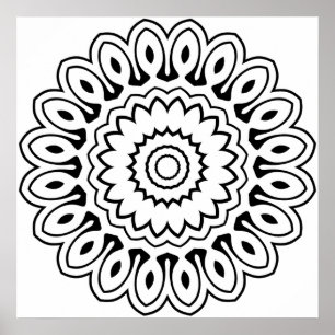 Poster Mandalas de Explosão de Pétalas Camadas com Linhas